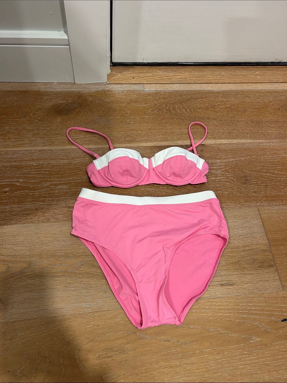 Stays Pink Two-Piece High-Waist Bikini, Top XS, Bottom Small